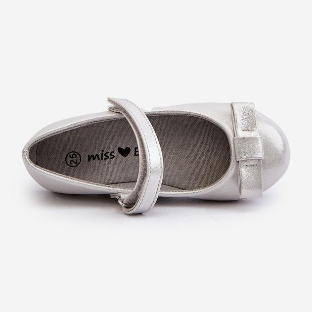 Sjajne dječje balerinke sa srebrnom Fiorelle mašnom na čičak srebro 2