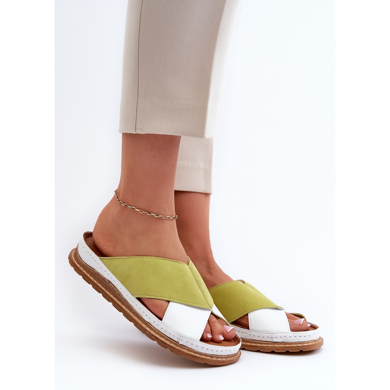 Kožne profilirane japanke Maciejka 04986-11 Lime bijela 2