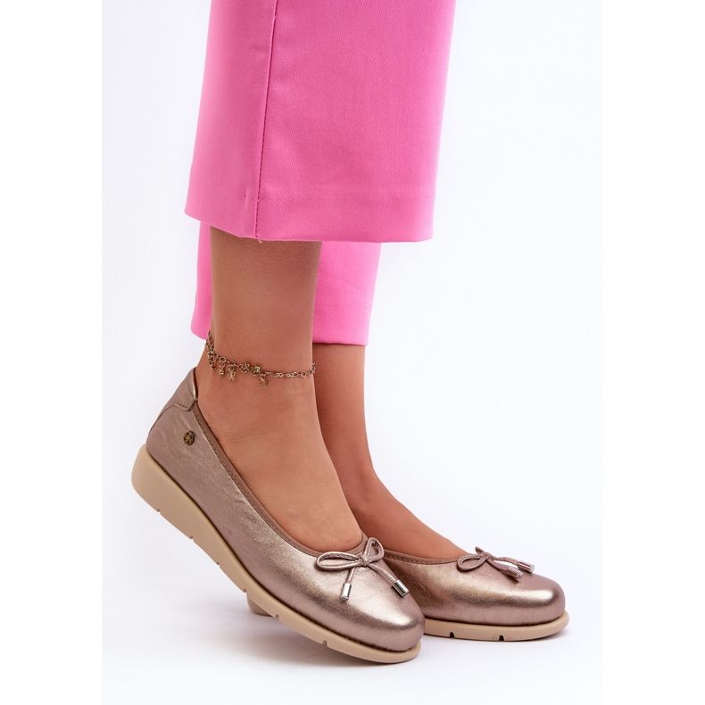 Elegantne ženske balerinke od prirodne kože Maciejka P6504-25 zlatne zlatni 2