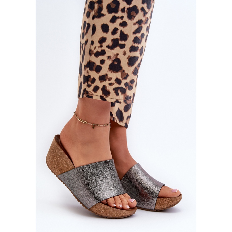 Zazoo 40291 Ženske kožne japanke s plutenom klinom, grafitne siva 2