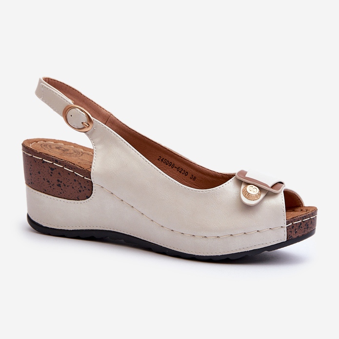 Evento Ženske lagane sandale na klin, udobne cipele, bež i srebrna Efravija 1