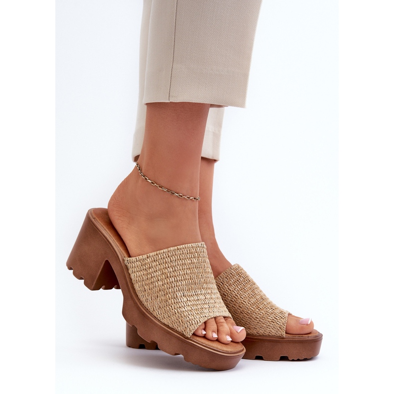 Bež Titantha ženske japanke s pletenim visokim petama 2