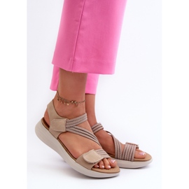 Udobne ženske sandale na čičak bež Eladora 2