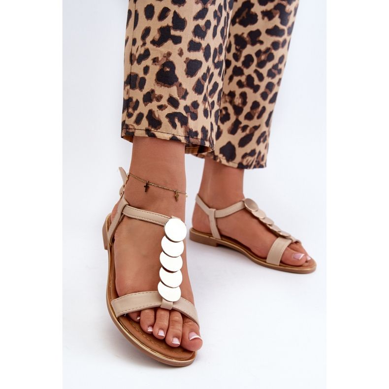 Ženske ravne sandale od eko kože Beige Jeritellia bež 2
