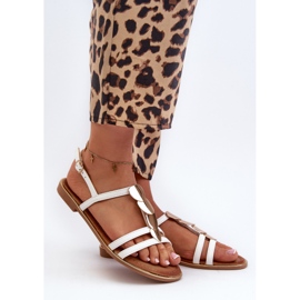 Ženske ravne sandale sa zlatnim ukrasima, bijela Raiva 1