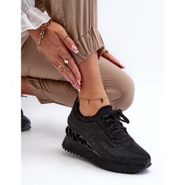 S.Barski Ženske wedge tenisice ukrašene cirkonima D&amp;A MR38-377 crne crno 1