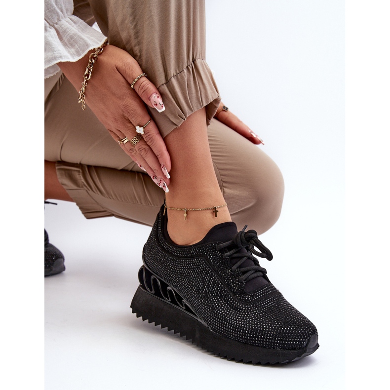 S.Barski Ženske wedge tenisice ukrašene cirkonima D&amp;A MR38-377 crne crno 1