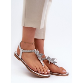 Ženske ravne sandale sa ukrasnim cvijetom, Silver Edoni srebro 1