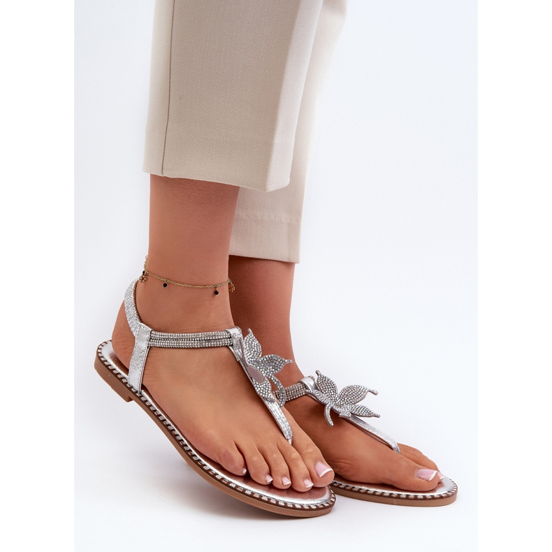 Ženske ravne sandale sa ukrasnim cvijetom, Silver Edoni srebro 1