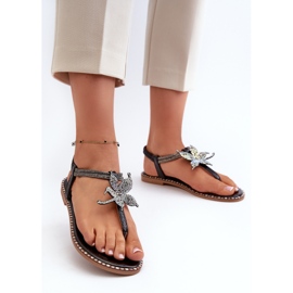 Ženske ravne sandale sa ukrasnim cvijetom, Black Edoni crna 2