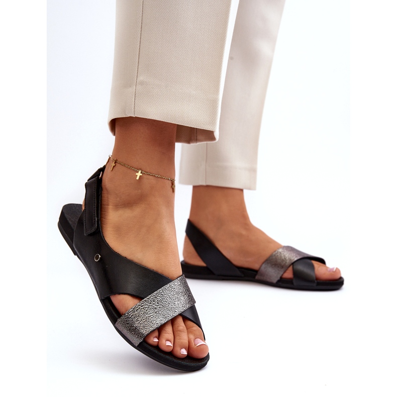 Zazoo 40141 Kožne sandale s čičkom, crne crno 1