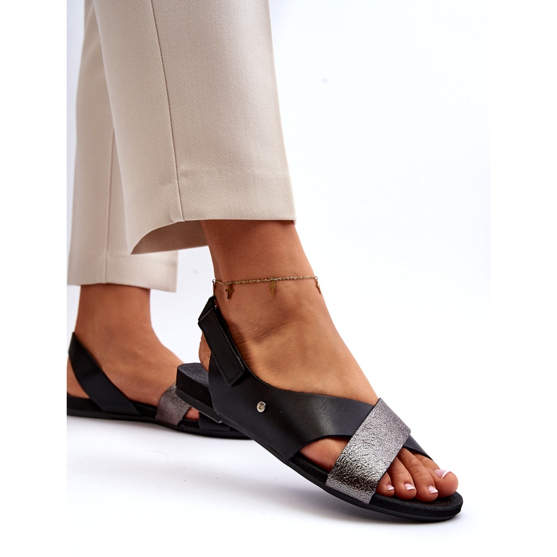 Zazoo 40141 Kožne sandale s čičkom, crne crna 4