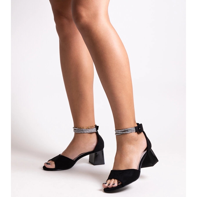 Sandale na visoku petu s Nadira kožnim uloškom crna 1