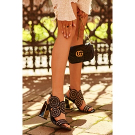 S.Barski Ukrašene sandale na visoku petu D&amp;A CR026 crne crno 1