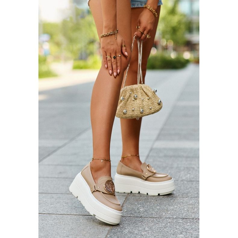 Zazoo 3458 Ženske kožne mokasine s ukrasom, bež 2