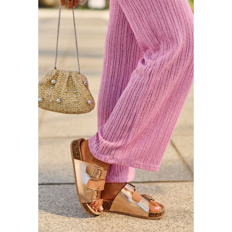 Evento Ženske japanke na plutenoj platformi s kopčama, Rose Gold, Klinesta zlatna 2