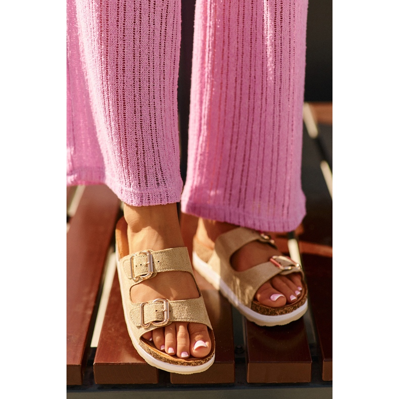 Ženske japanke na platformu s kopčama, bež eko antilop Ursila 1