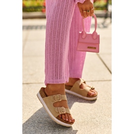 Ženske japanke na platformu s kopčama, bež eko antilop Ursila 2