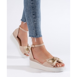 Seastar Bež ženske sandale na wedges s mašnom 1