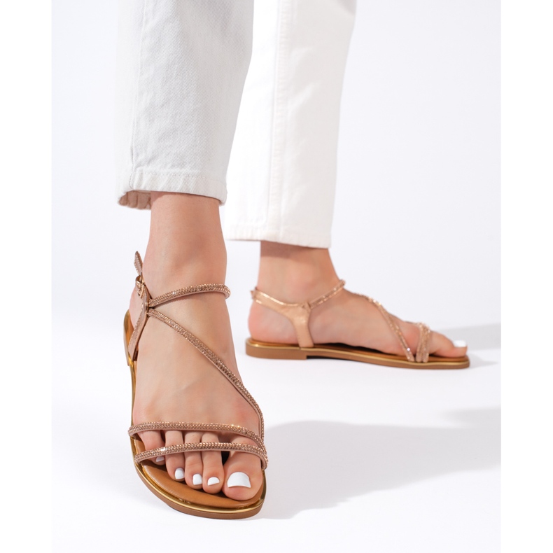 Ženske smeđe svjetlucave sandale smeđa 2