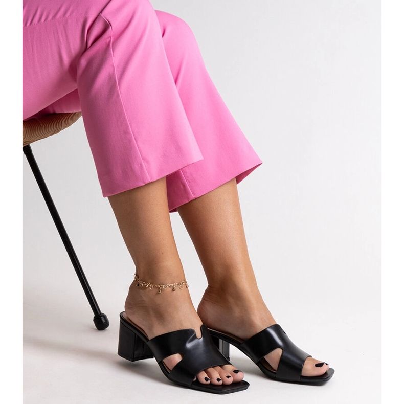 Crne japanke na visoku petu sa otvorenom petom, Anatolia eko koža crna 2