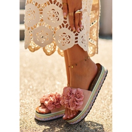 Ženske japanke s platformom ukrašene cvjetićima, roza Nodina ružičasta 2