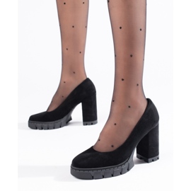 Ženske crne salonke od brušene kože s visokom petom crno 1