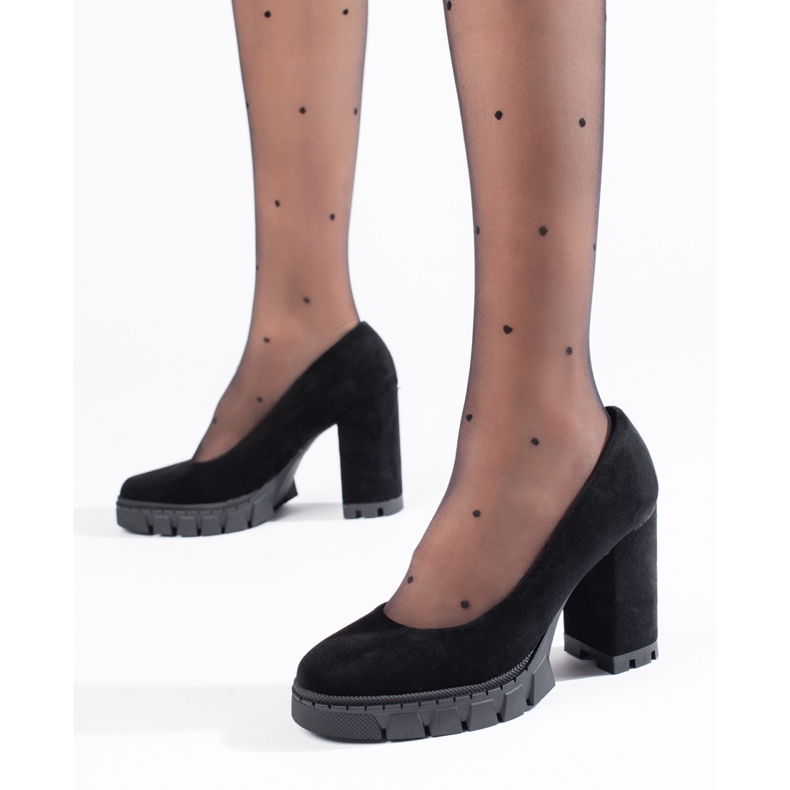 Ženske crne salonke od brušene kože s visokom petom crna 1