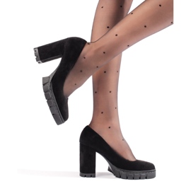 Ženske crne salonke od brušene kože s visokom petom crno 2