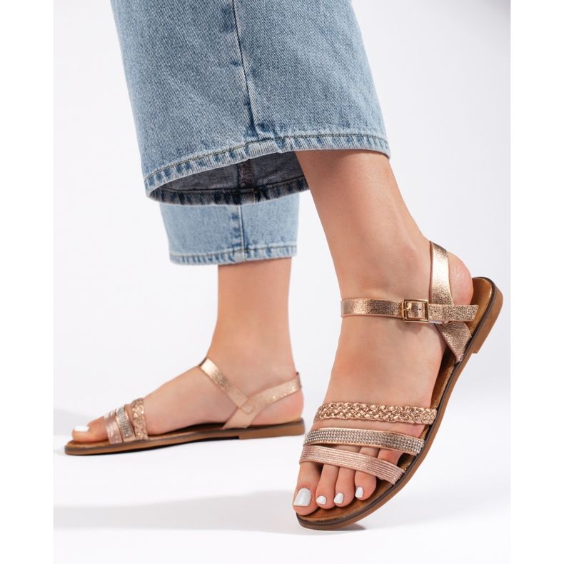 Ženske zlatne ravne sandale zlatna 1