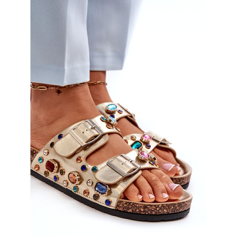 Ukrašene ženske japanke s kopčama S.Barski MY121 zlatne zlatni 3