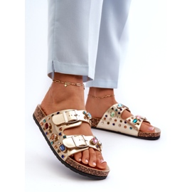 Ukrašene ženske japanke s kopčama S.Barski MY121 zlatne zlatna 2