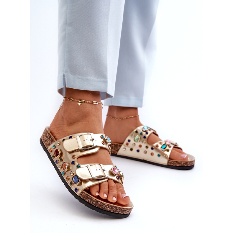 Ukrašene ženske japanke s kopčama S.Barski MY121 zlatne zlatna 2