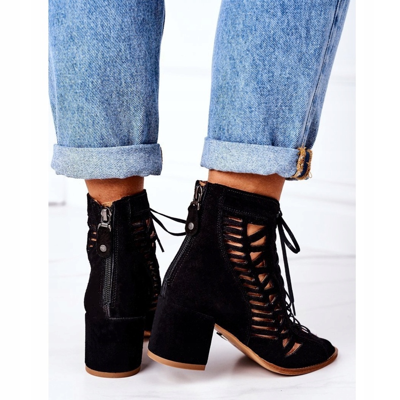 Ažur čizme od brušene kože Maciejka 04040-01 crne crno 2