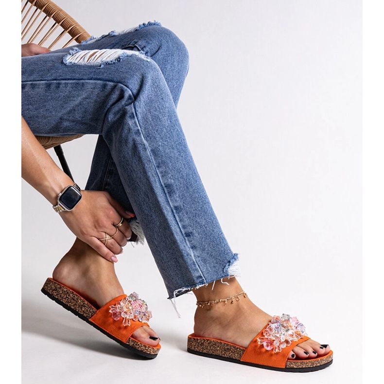 Narančaste japanke ukrašene Negištinim kamenčićima narančasta 1