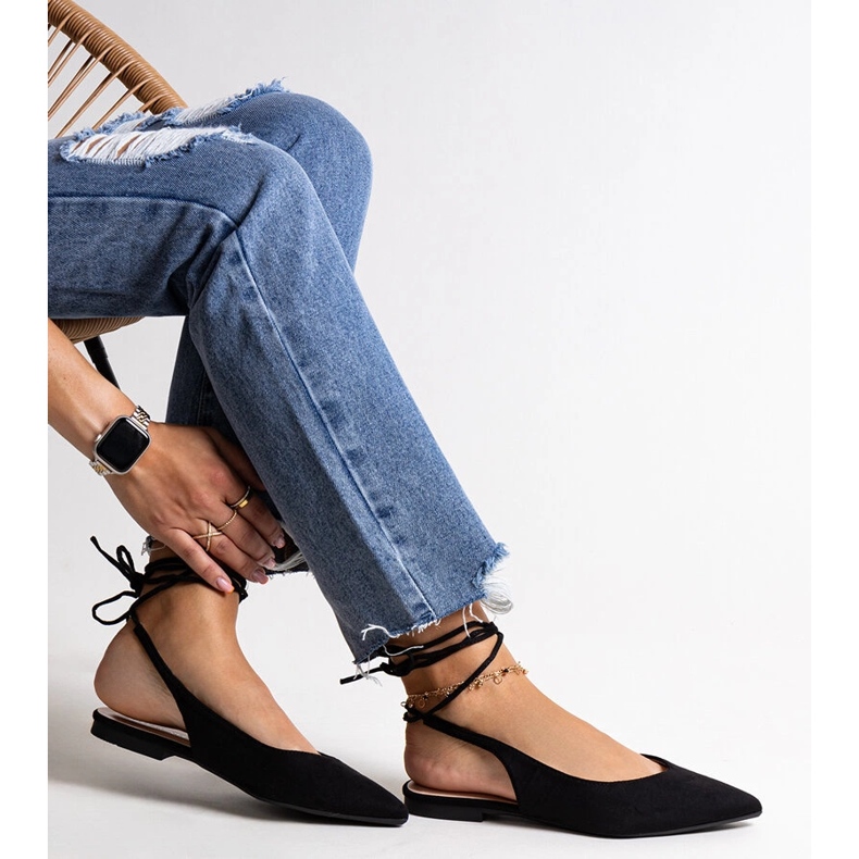 Leaia crne balerinke na vezanje s otvorenom petom crna 1