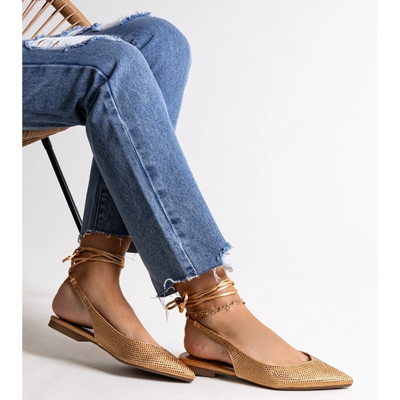 Safine zlatne balerinke na vezanje s kubičnim cirkonijem zlatni 1