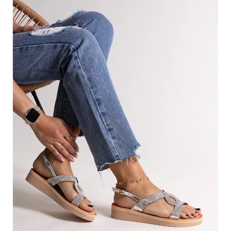 Srebrne sandale na platformu s Mifsa kamenčićima srebro 1