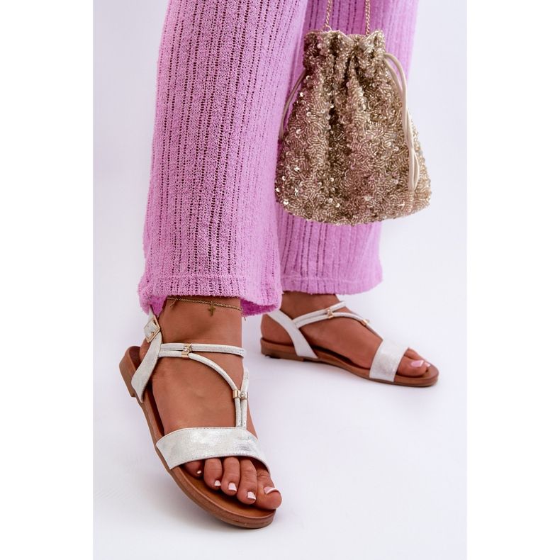 Ženske ravne sandale s remenom S.Barski KV27-010 Bijela i srebrna srebro 1