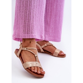 Ženske ravne sandale s remenom S.Barski KV27-010 Zlato zlatna 2