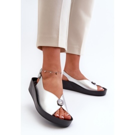 Kožne ženske sandale na tanku i platformu S.Barski KV27-020 Srebrna srebro 1