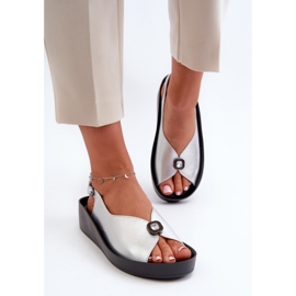 Kožne ženske sandale na tanku i platformu S.Barski KV27-020 Srebrna srebro 2