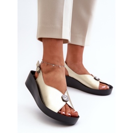 Kožne ženske sandale na tanku i platformu S.Barski KV27-020 zlatne zlatni 2