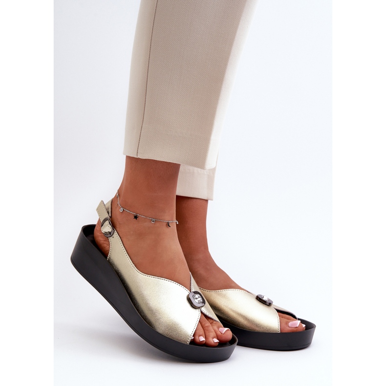 Kožne ženske sandale na tanku i platformu S.Barski KV27-020 zlatne zlatni 1