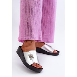 Elegantne ženske japanke s ukrasom, prirodna koža S.Barski KV27-015 Srebrna srebro 2