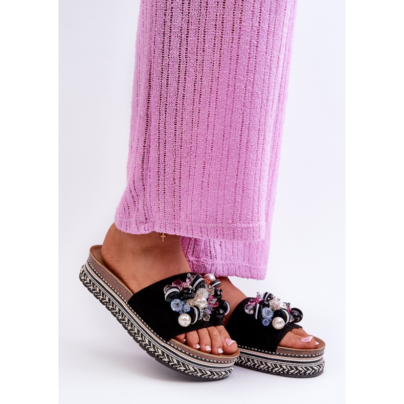 Ženske japanke na platformu s ukrasima S.Barski HY077 crne crna 1