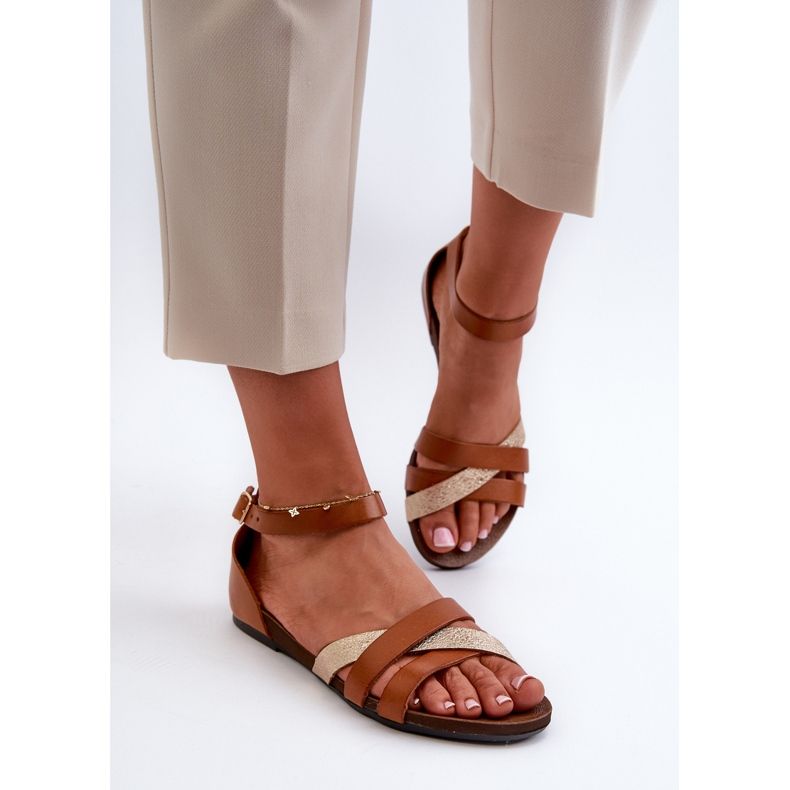 Zazoo 40225 Smeđe kožne ravne sandale smeđa 2