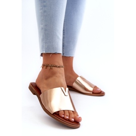 Evento Ženske japanke od eko kože s ravnom petom, zlatne malihe 2