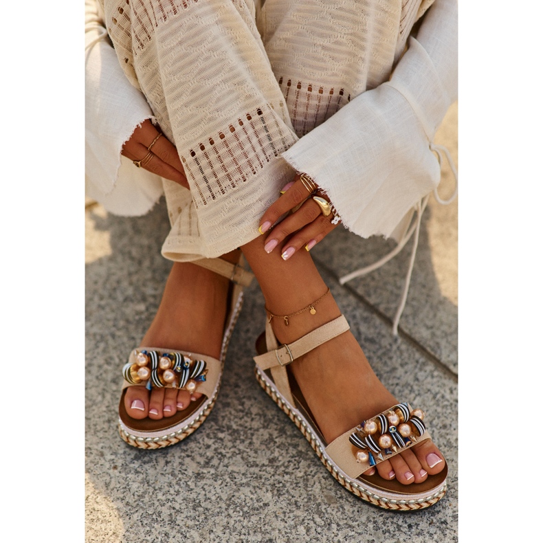 Ženske sandale na klin i platformu s ukrasima S.Barski HY056 Bež 2