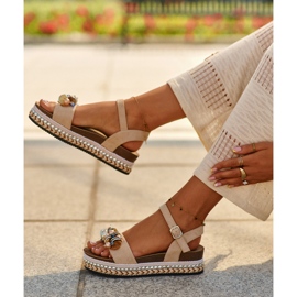 Ženske sandale na klin i platformu s ukrasima S.Barski HY056 Bež 1